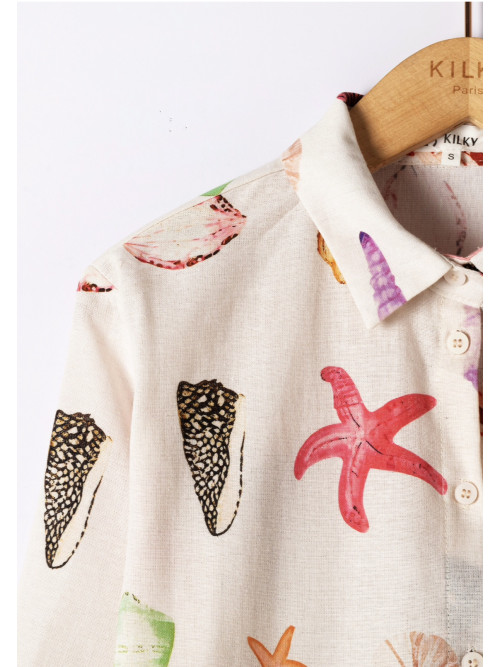 Chemise manches longues imprimé coquillages