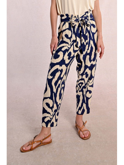 Pantalon imprimé ceinture tissu