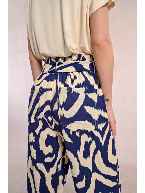 Pantalon imprimé ceinture tissu