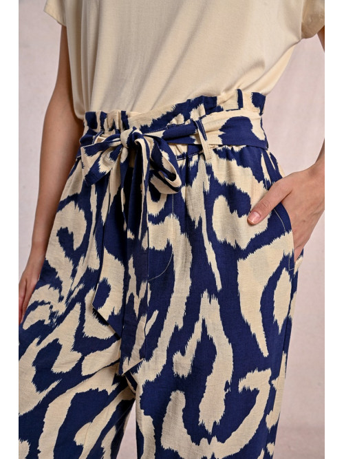 Pantalon imprimé ceinture tissu