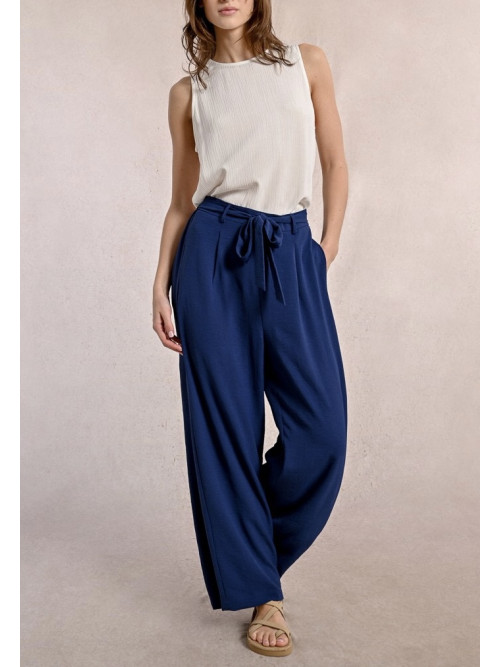 Pantalon wide leg lien et élastique taille