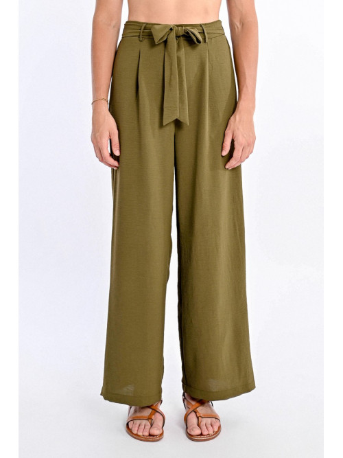 Pantalon wide leg lien et élastique taille