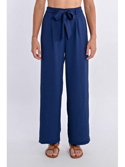Pantalon wide leg lien et élastique taille