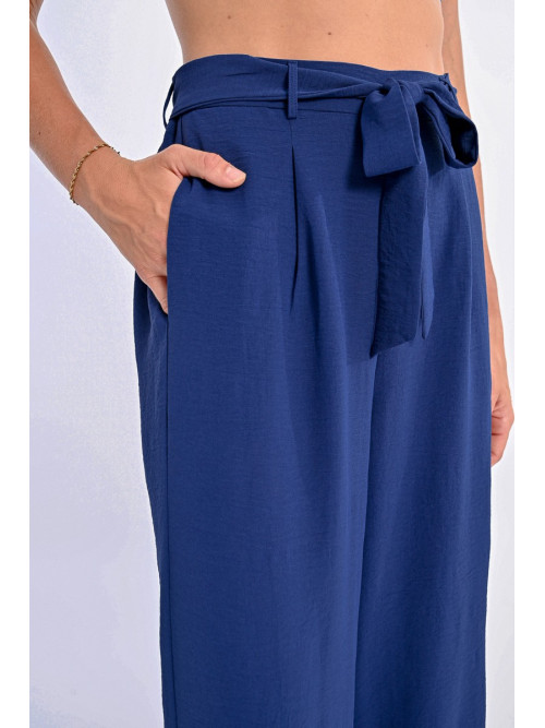 Pantalon wide leg lien et élastique taille