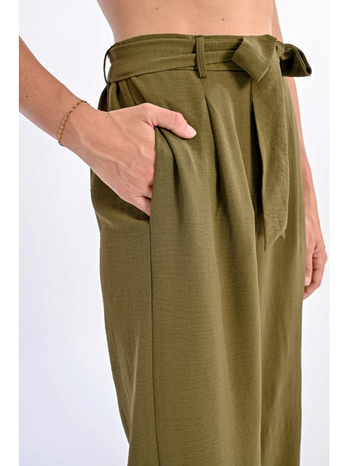 Pantalon wide leg lien et élastique taille
