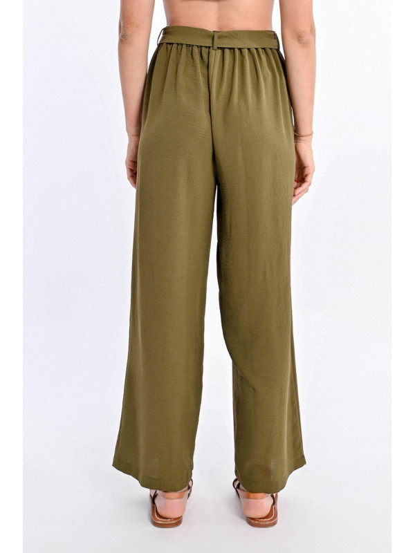 Pantalon wide leg lien et élastique taille