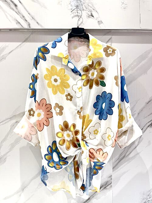 Chemise longue imprimé fleurs multicolores