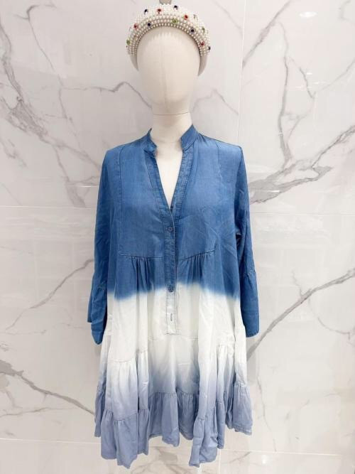 Robe courte oversized dégradé en Tencel à volants Mina Rosa