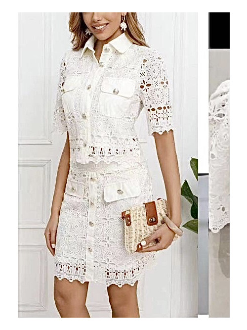 Chemise cropped en crochet manches courtes