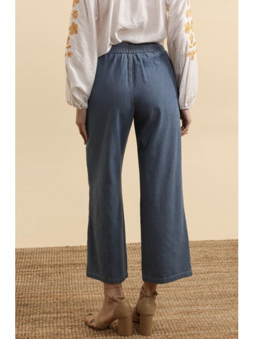 Pantalon jean wide leg brodé