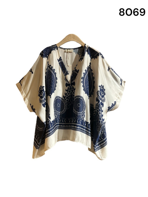 Chemise oversized imprimé arabesques manches courtes