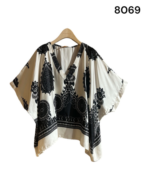 Chemise oversized imprimé arabesques manches courtes