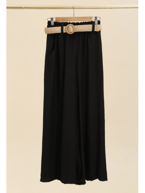 Pantalon large et fluide avec ceinture en paille