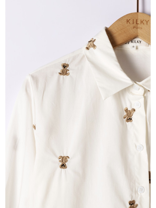 Chemise en coton brodé oursons manches longues