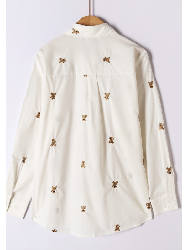 Chemise en coton brodé oursons manches longues