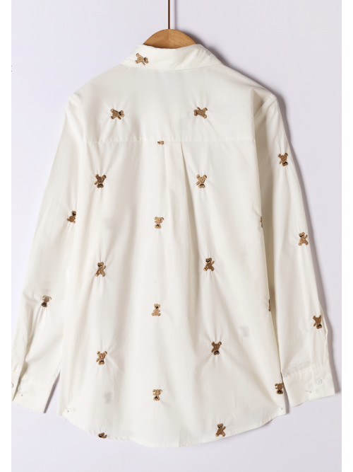 Chemise en coton brodé oursons manches longues