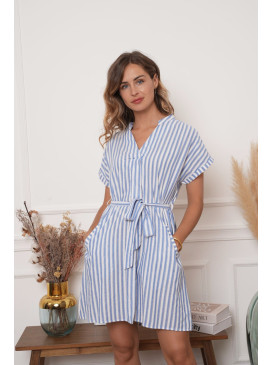 Robe courte en coton rayé -...