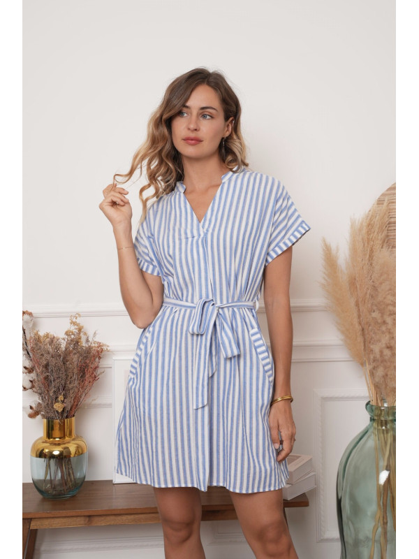 Robe courte en coton rayé