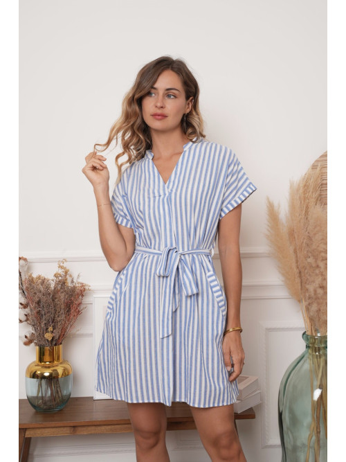 Robe courte en coton rayé