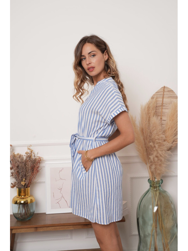 Robe courte en coton rayé