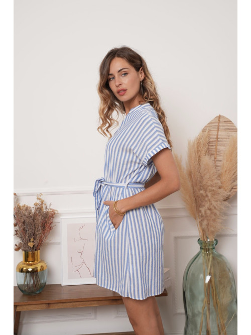 Robe courte en coton rayé