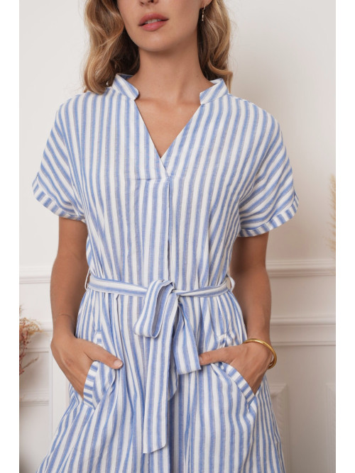 Robe courte en coton rayé