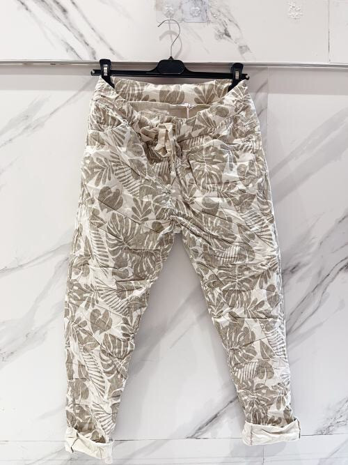 Pantalon stretch imprimé feuillage avec élastique taille