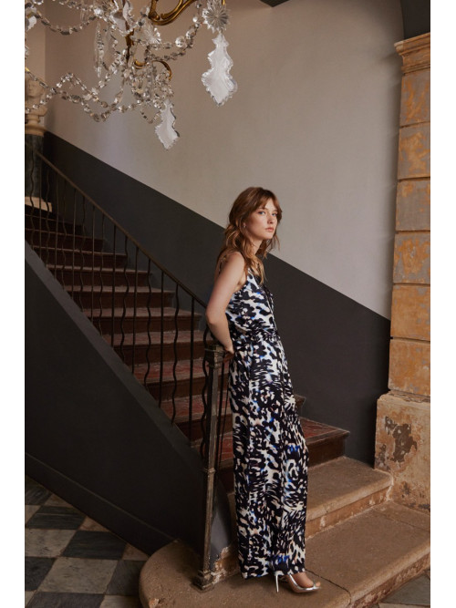 Pantalon wide leg fluide imprimé tachiste