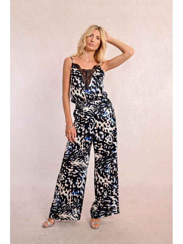 Pantalon wide leg fluide imprimé tachiste