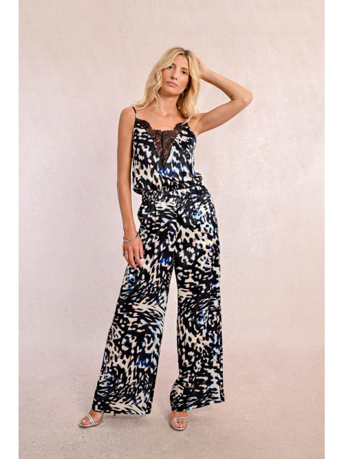 Pantalon wide leg fluide imprimé tachiste