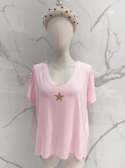 T-shirt étoile dorée col V Carla Giannini