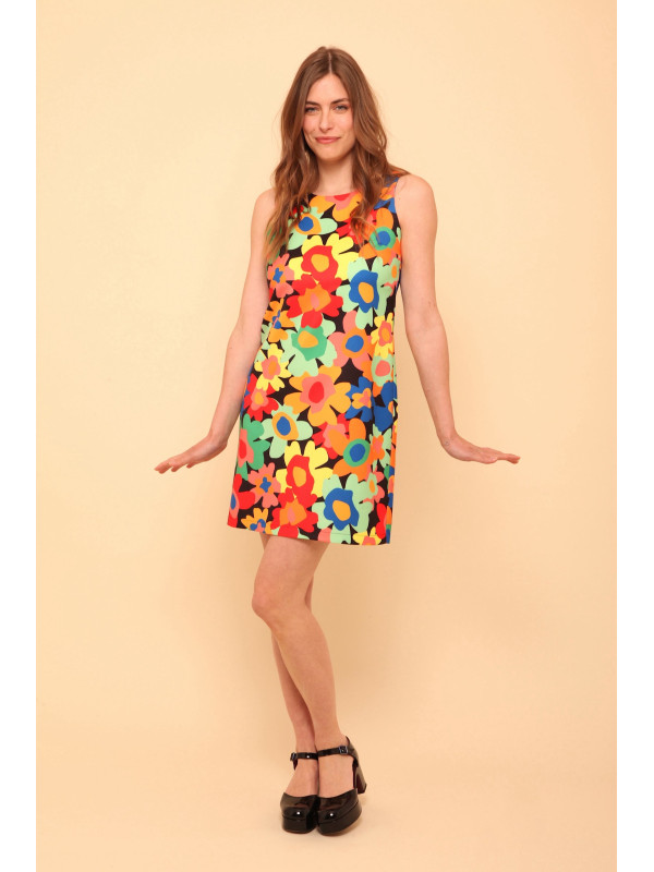 Robe rétro seventies sans manche imprimée