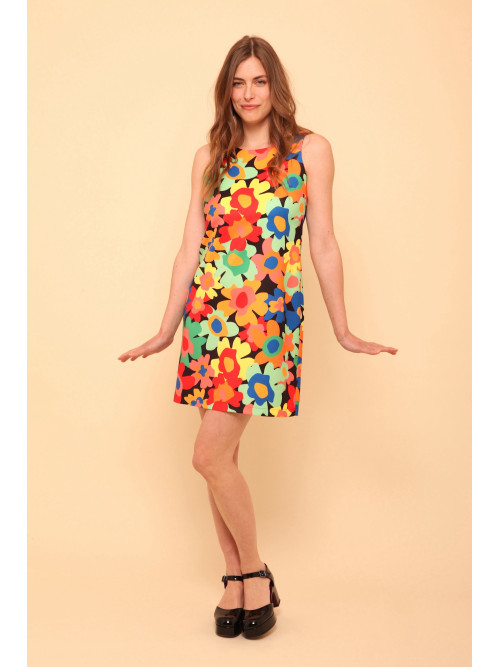 Robe rétro seventies sans manche imprimée