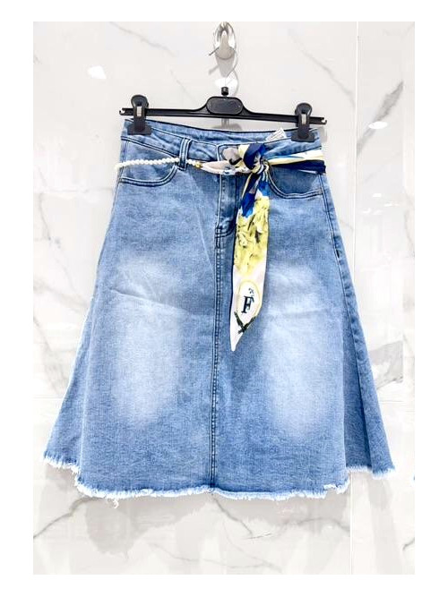 Jupe midi évasée en jean stretch