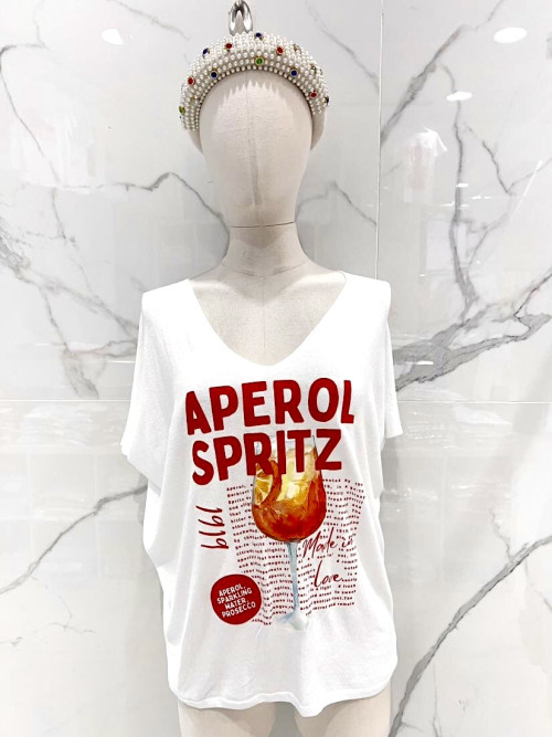 Top col V en maille manches courtes motif Spritz