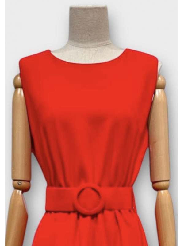 Robe rétro ceinturée col rond sans manche