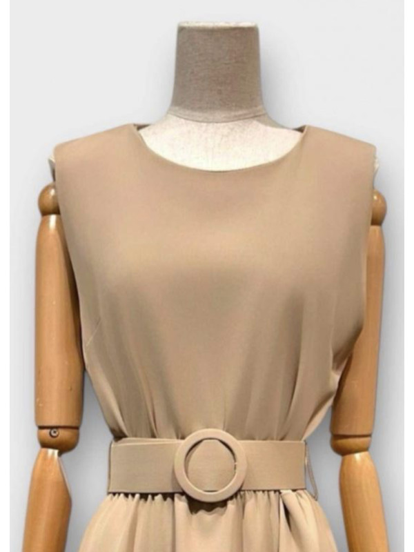 Robe rétro ceinturée col rond sans manche