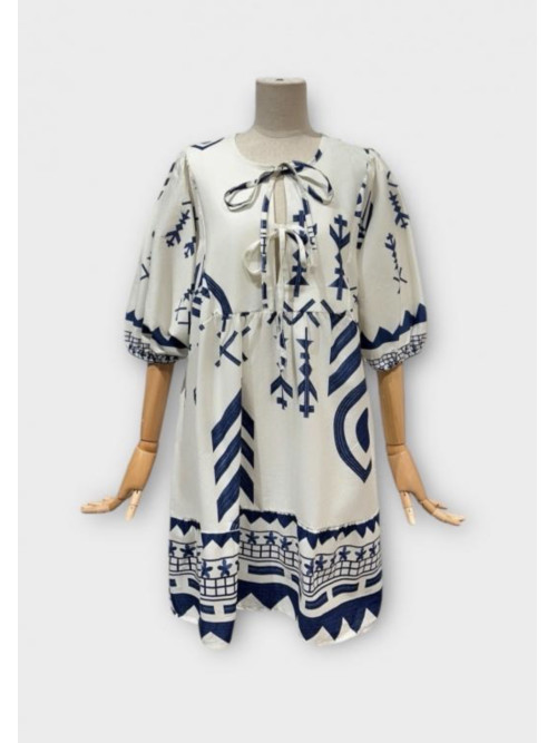 Robe courte imprimée oversized col rond
