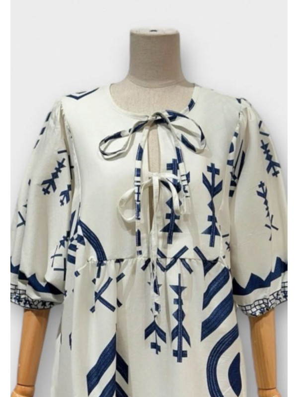 Robe courte imprimée oversized col rond