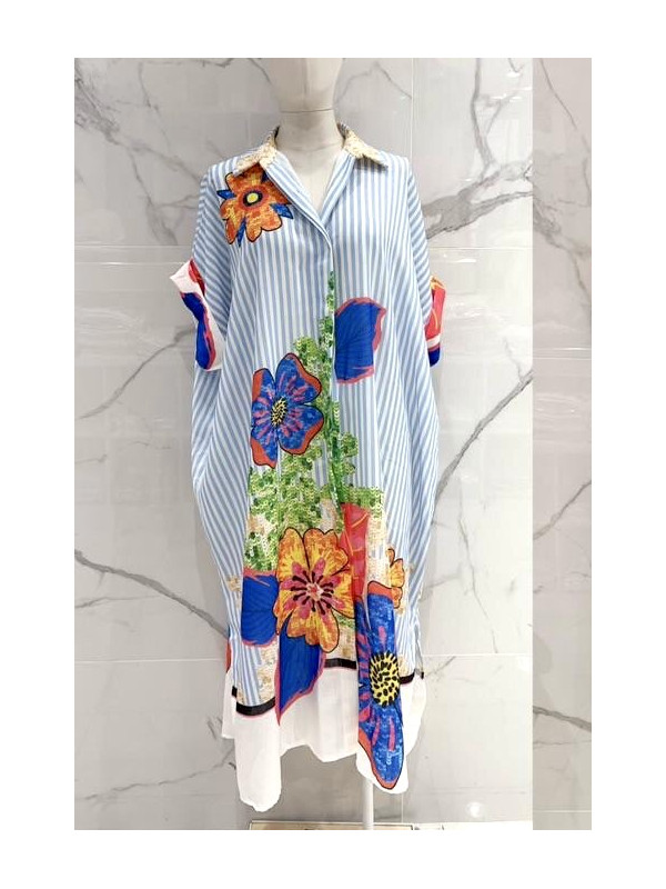 Robe chemise longue oversized rayée imprimée