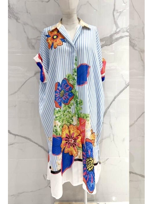 Robe chemise longue oversized rayée imprimée