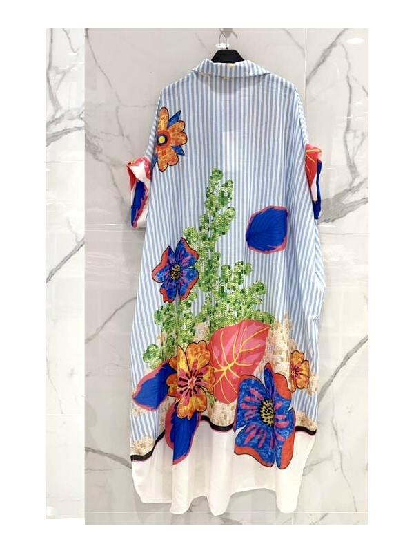 Robe chemise longue oversized rayée imprimée