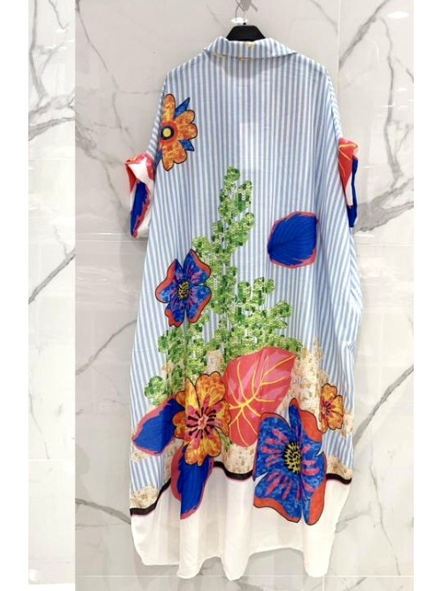 Robe chemise longue oversized rayée imprimée