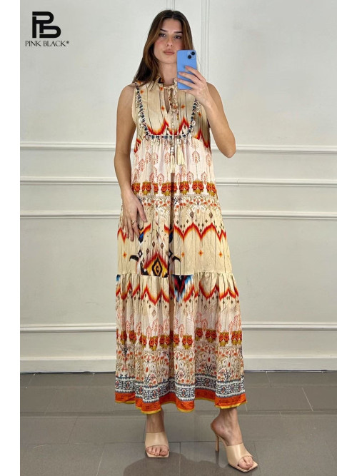 Robe longue imprimé éthnique sans manche
