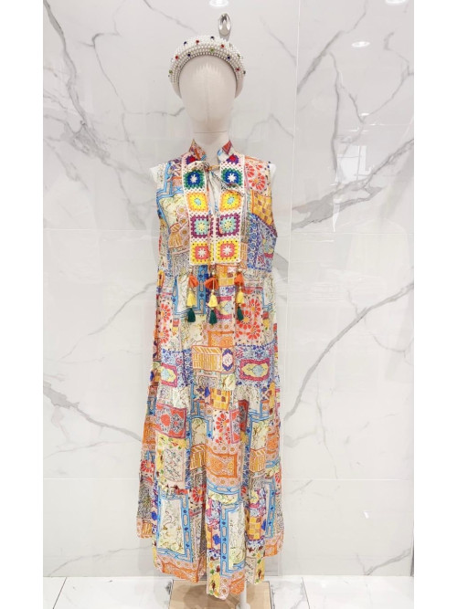 Robe longue imprimé patchwork sans manche