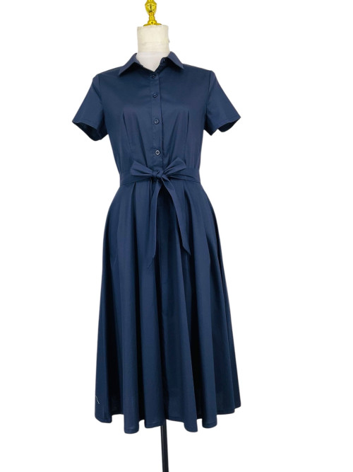 Robe chemise unie ceinturée manches longues