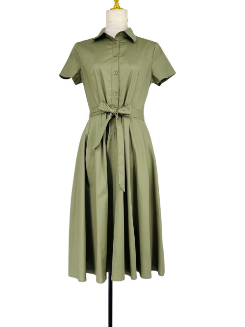 Robe chemise unie ceinturée manches longues