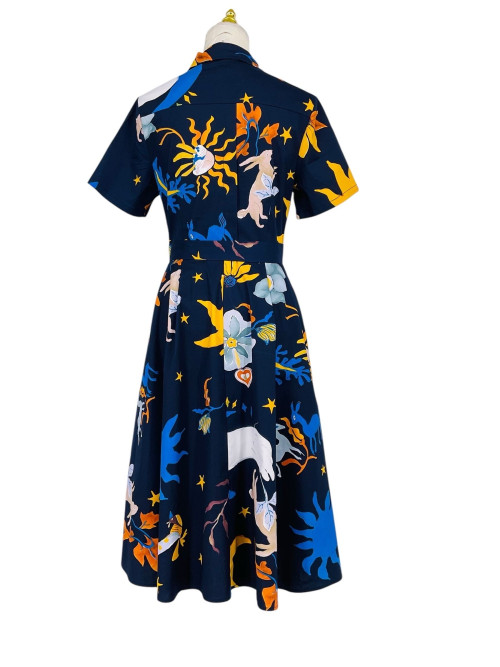 Robe chemise imprimée ceinturée manches longues