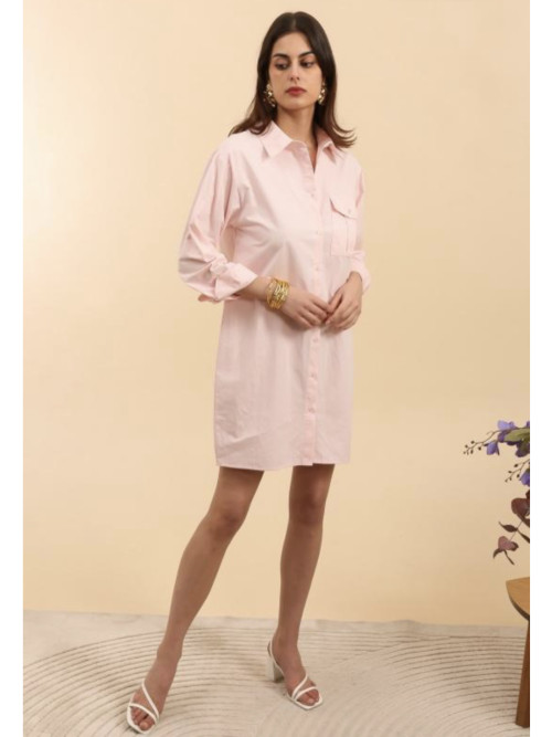 Robe chemise courte unie manches longues