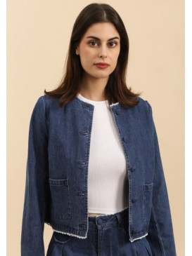 Veste denim bord festonné -...